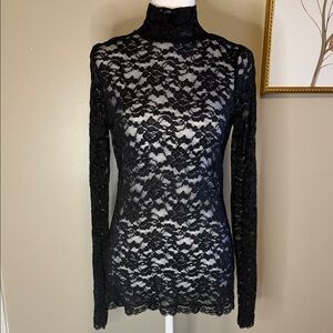 VTG Victorias Secret 90’s-00s MODA International M Elegant Black Lace Sheer Top